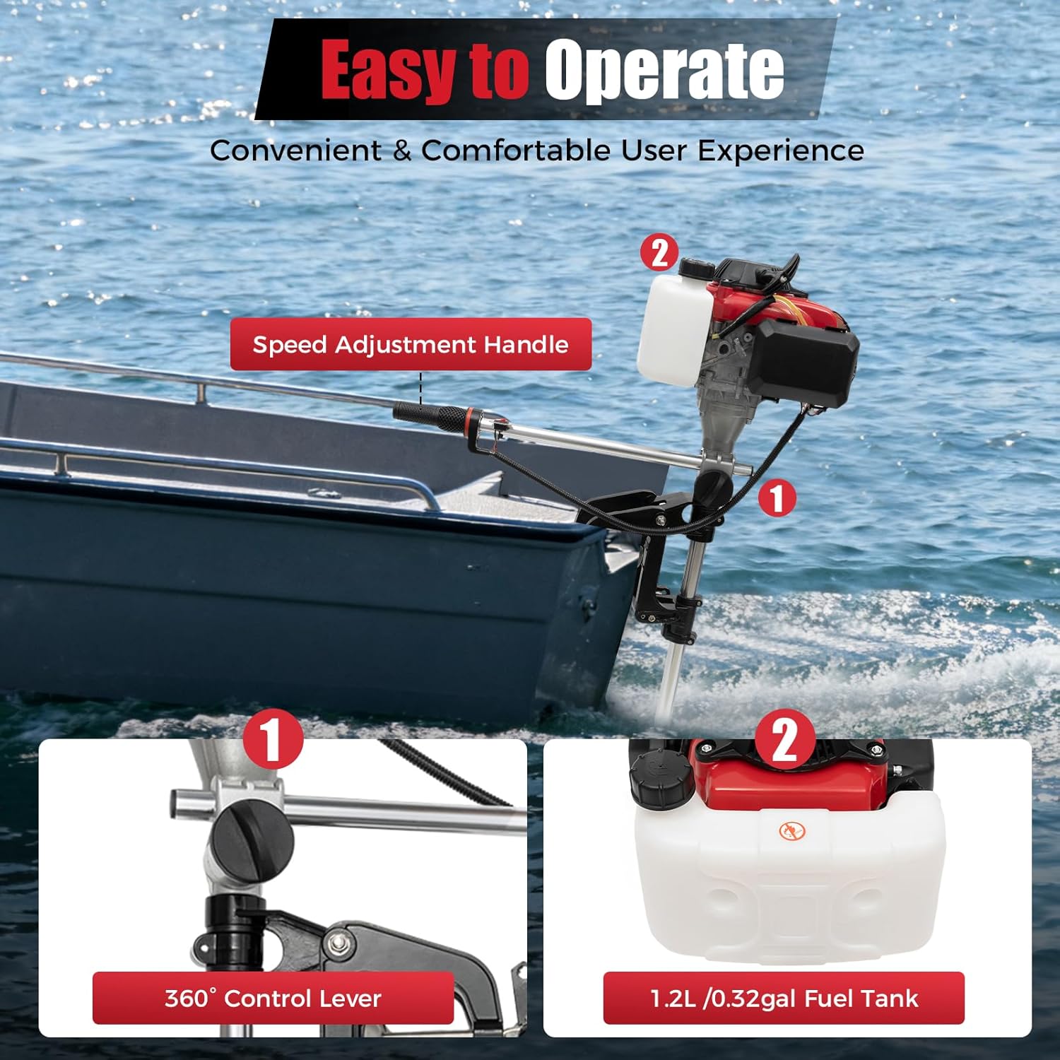 Fishing Boat Outboard Motor - 4HP buitenboordmotor, 4-takt, 53,2 cc, motor