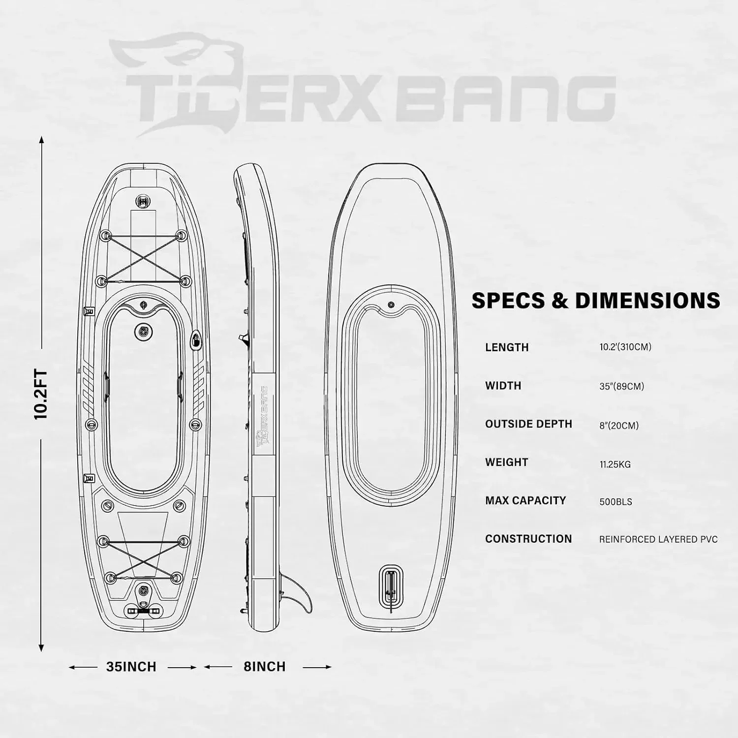 TIGERXBANG 10,2'x35''x8'' opbl - Fishing Boat Seat recensie en prijs